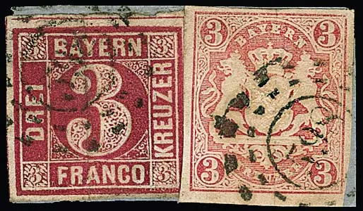3 Kr. karmin in seltener farb- und wertgleicher Mischfrankatur mit 3 Kr. Wappen auf Prachtbriefstück mit oMR "598", sign. Pfenninger