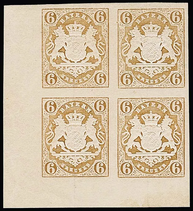 6 Kr. brun ocre, réimpression pour l'Exposition universelle de Vienne 1873, bloc de quatre de luxe