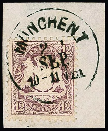 12 Kr. purple on luxury letter piece with ideal K1 "München I". This stamp, often poorly and unclearly cancelled, is rare in this beautiful condition! Certificate Brettl. Mi. 1400,- +