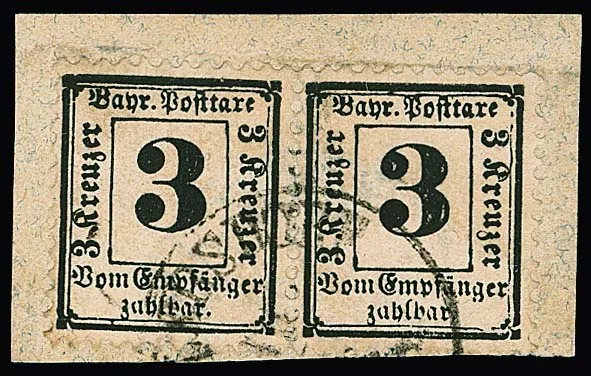Postage due stamp 3 Kr. black in pair on cabinet letter piece with K1 "Mallersdorf", certificate Sem. Mi. 2000,-