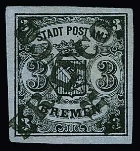 3 Gr. černá/šedomodrá, Typ II, širokomarginální kabinetní kus s křížovým L1 "FRANCO".