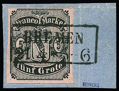 5 Gr. noir/rose, toutes marges complètes, surtout grandes, sur pièce de lettre de cabinet avec Ra2 "Bremen".