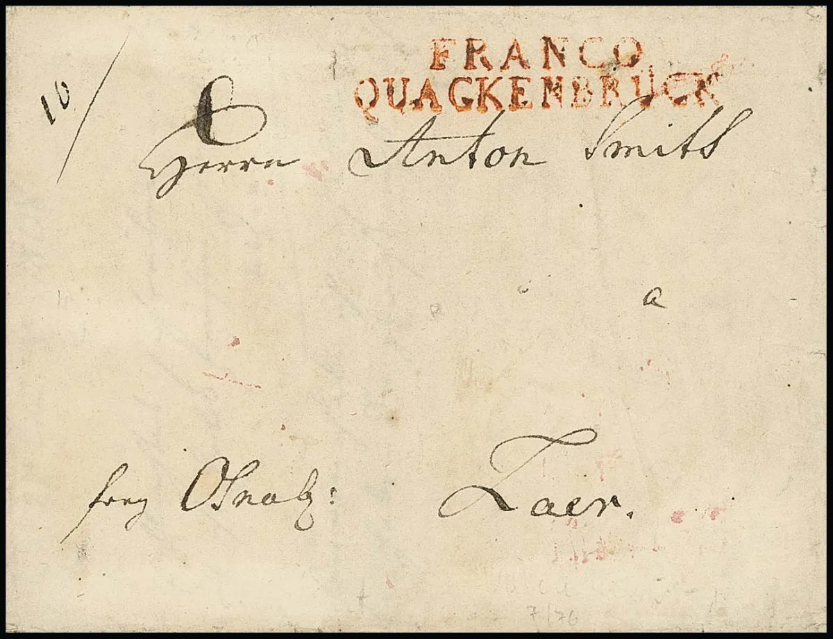 "Quackenbrück", 1808, 27.8., clair L2 westphalien "FRANCO QUACKENBRUCK" sur lettre de cabinet "frey Osnabr." pour Laer, une grande rareté des collections…