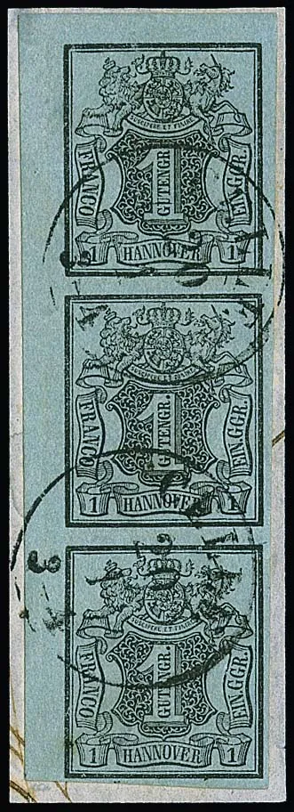 1 Gr. black/grey-blue, strip of three from the upper left sheet corner on luxury letter piece with K2 "Celle", signed Diena and certificate Brettl/Schmitt. Mi. 1000,- +