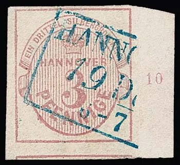 3 Pfge. lilac-rose, superb item with oversized margins and sheet margin at right, row number "10", Ra3 from Hanover, signed Berger