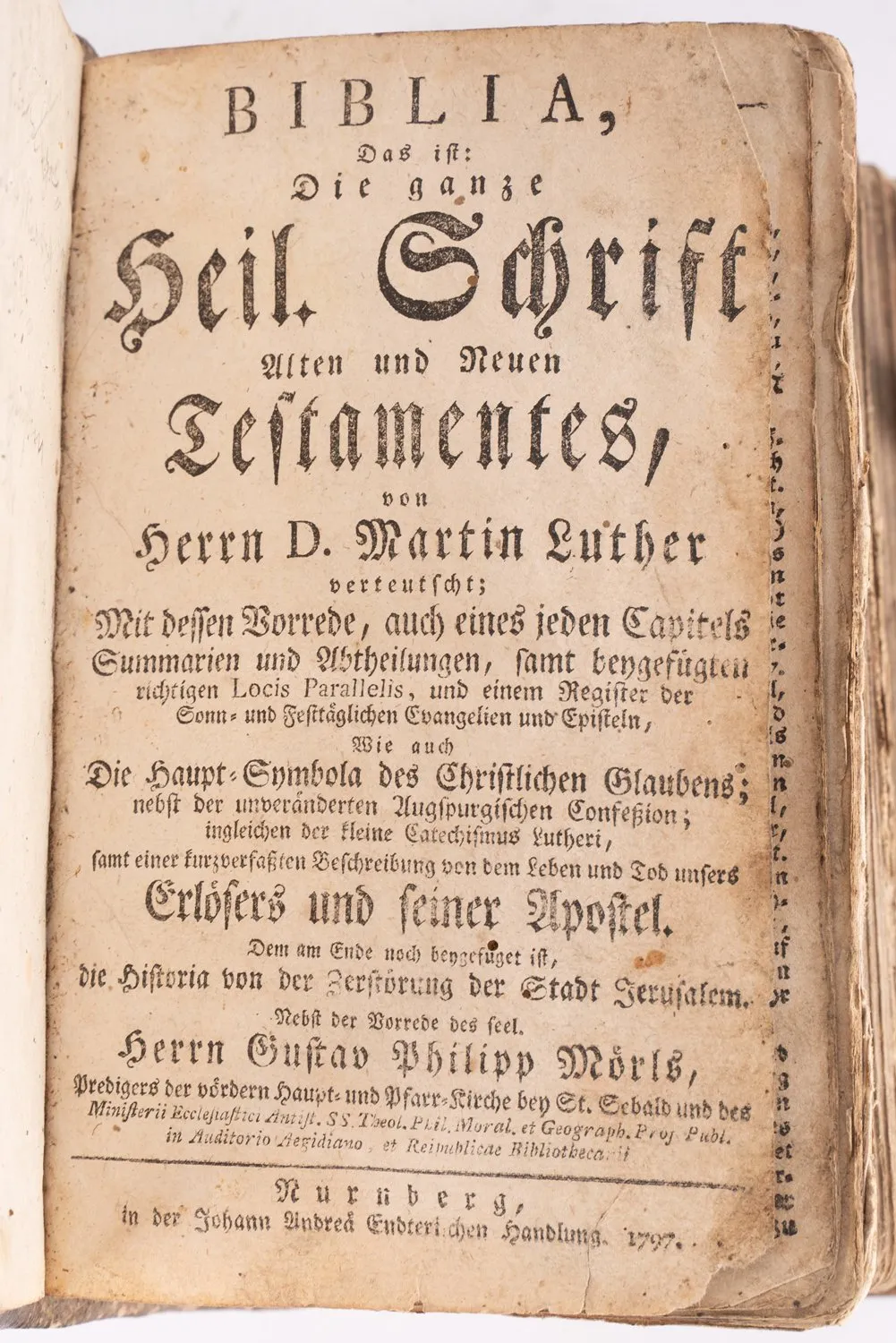 Biblia... Norymberga Johann Andrea Endter 1793, tłoczona oprawa skórzana, dobry niedoskonały stan.