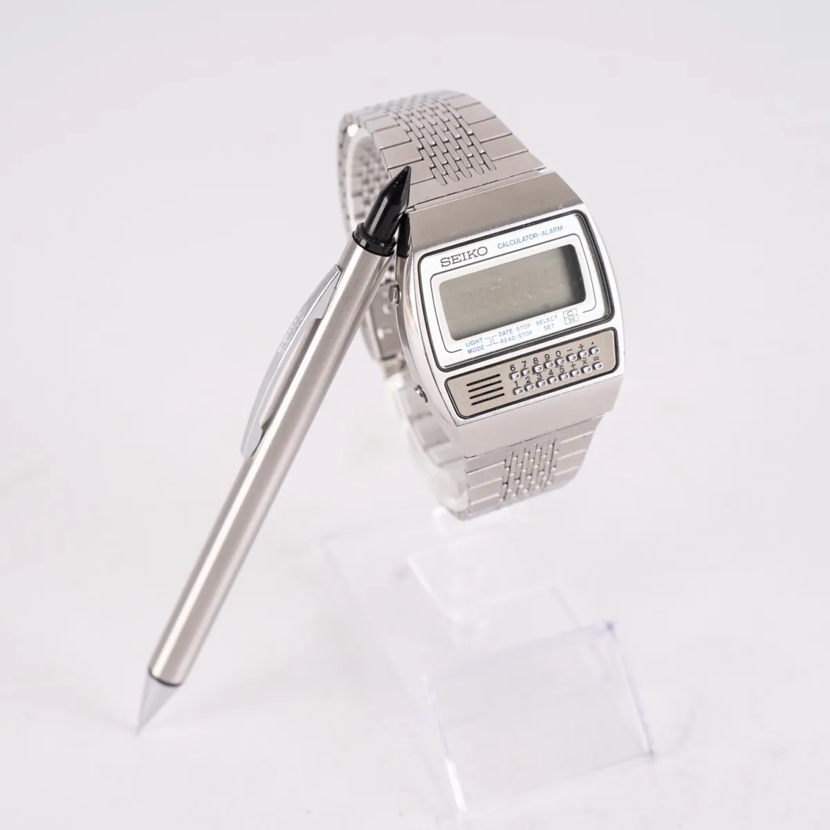 SEIKO CALCULATOR - ALARM - Montre-bracelet homme, acier, bracelet à maillons avec fermoir déployant, avec stylet d'origine…