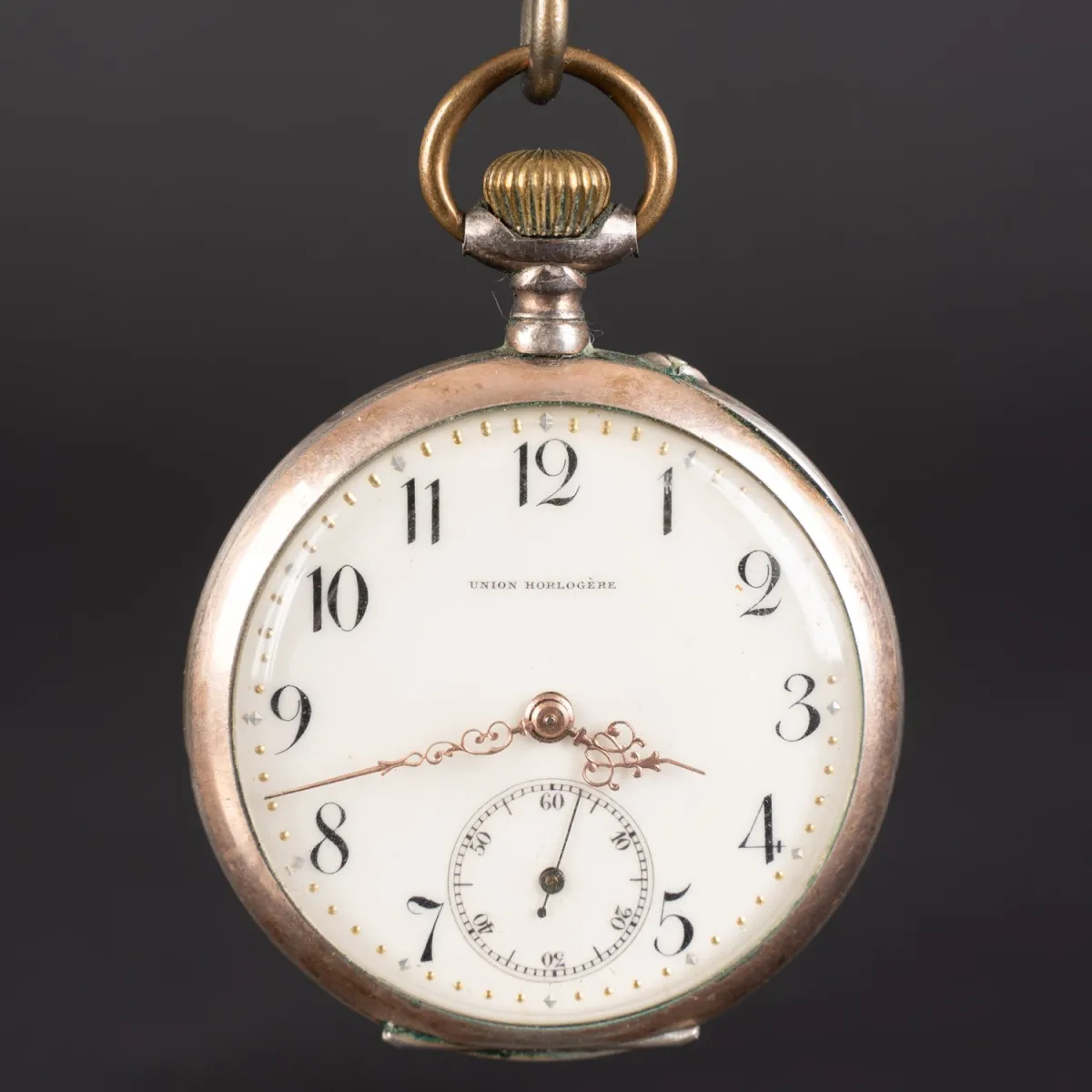 Union Horiogere - Open herenzakhorloge omstreeks 1920, 800 zilveren kast, diameter ca. 48mm, revisie aanbevolen.
