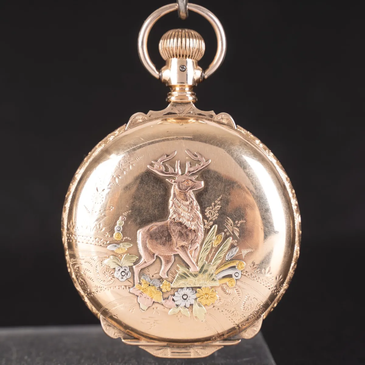 Amerikanische Taschenuhr, gewalzte Vergoldung in 14kt (Rot-, Weiß-, Gelb), Werk läuft an ; spezial reguliert. Hersteller…