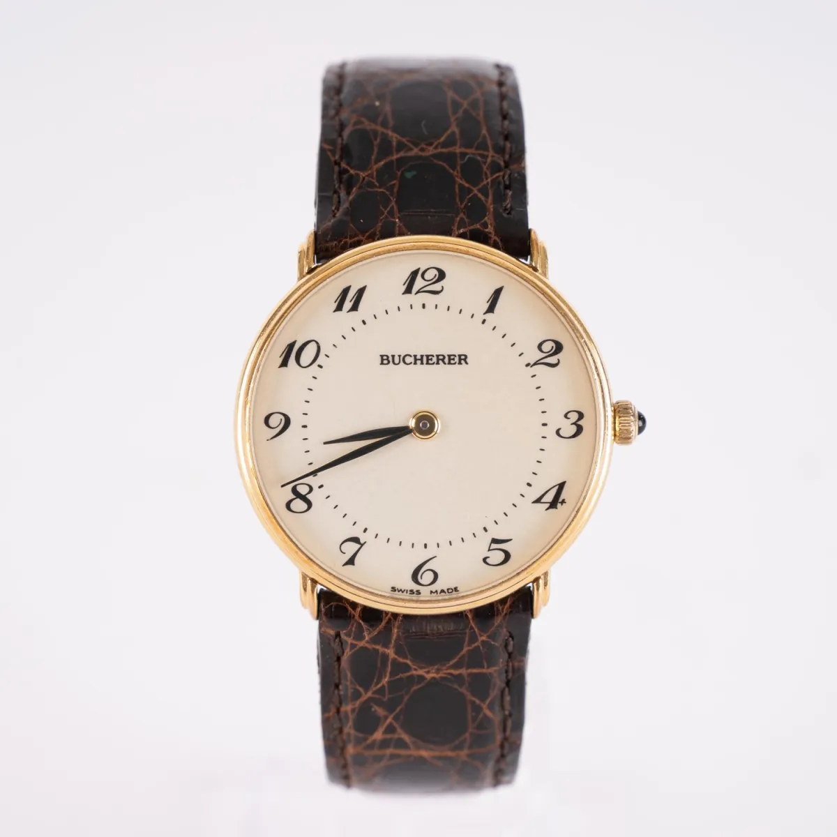 BUCHERER DRESSWATCH - Zegarek męski, stal pozłacana, średnica ok. 32mm, mechanizm mechaniczny nakręcany ręcznie (działa…