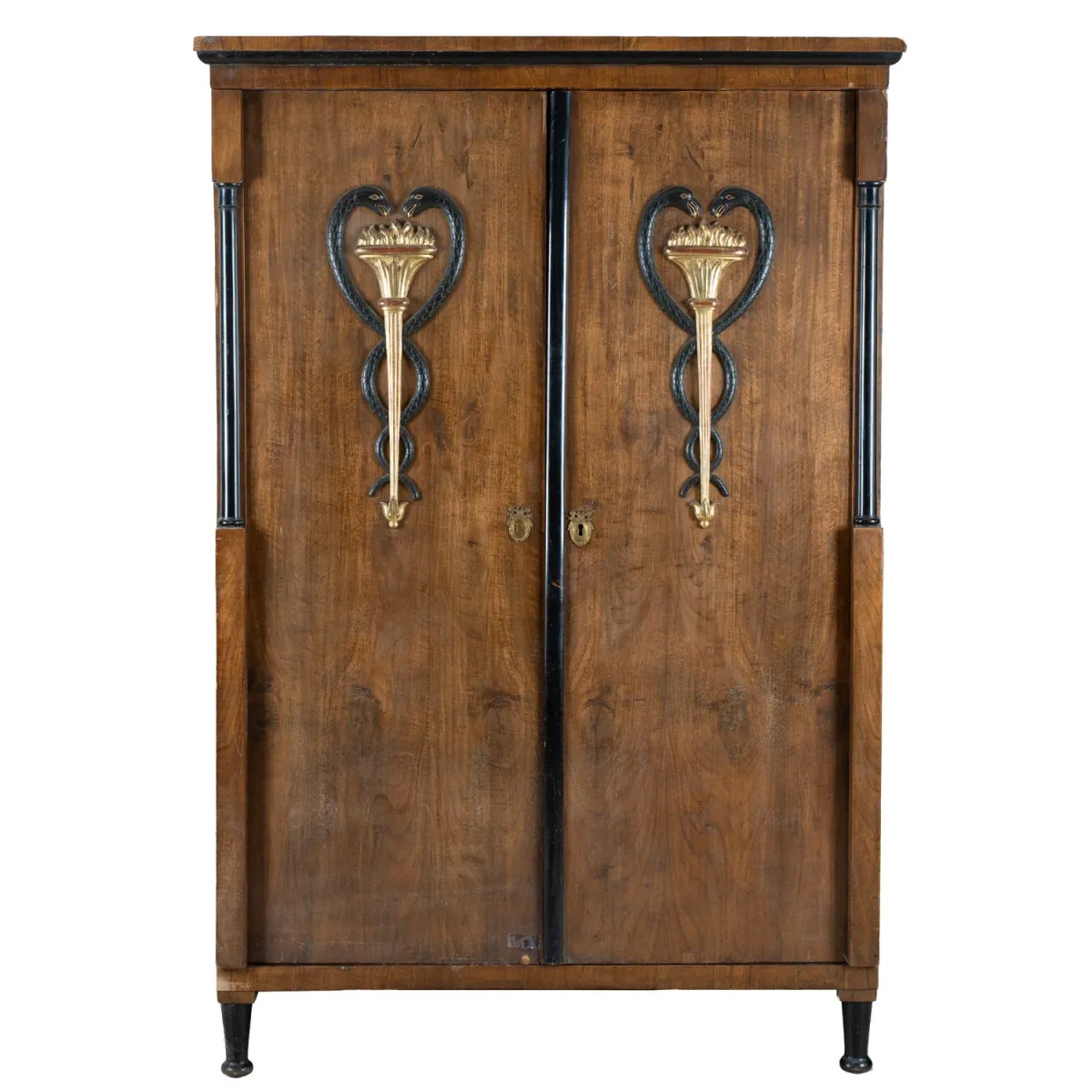 Prague wardrobe. Empire, Prague circa 1810/20, fully dismantlable two-door wardrobe, walnut, solid and on softwood