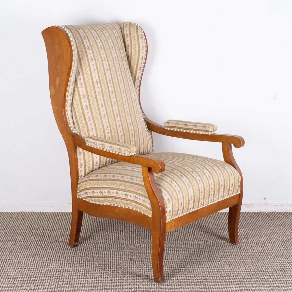 Wingback chair, Biedermeier circa 1900/20, solid and veneered birch, good unrestored condition, backrest height approx. 111, seat he…