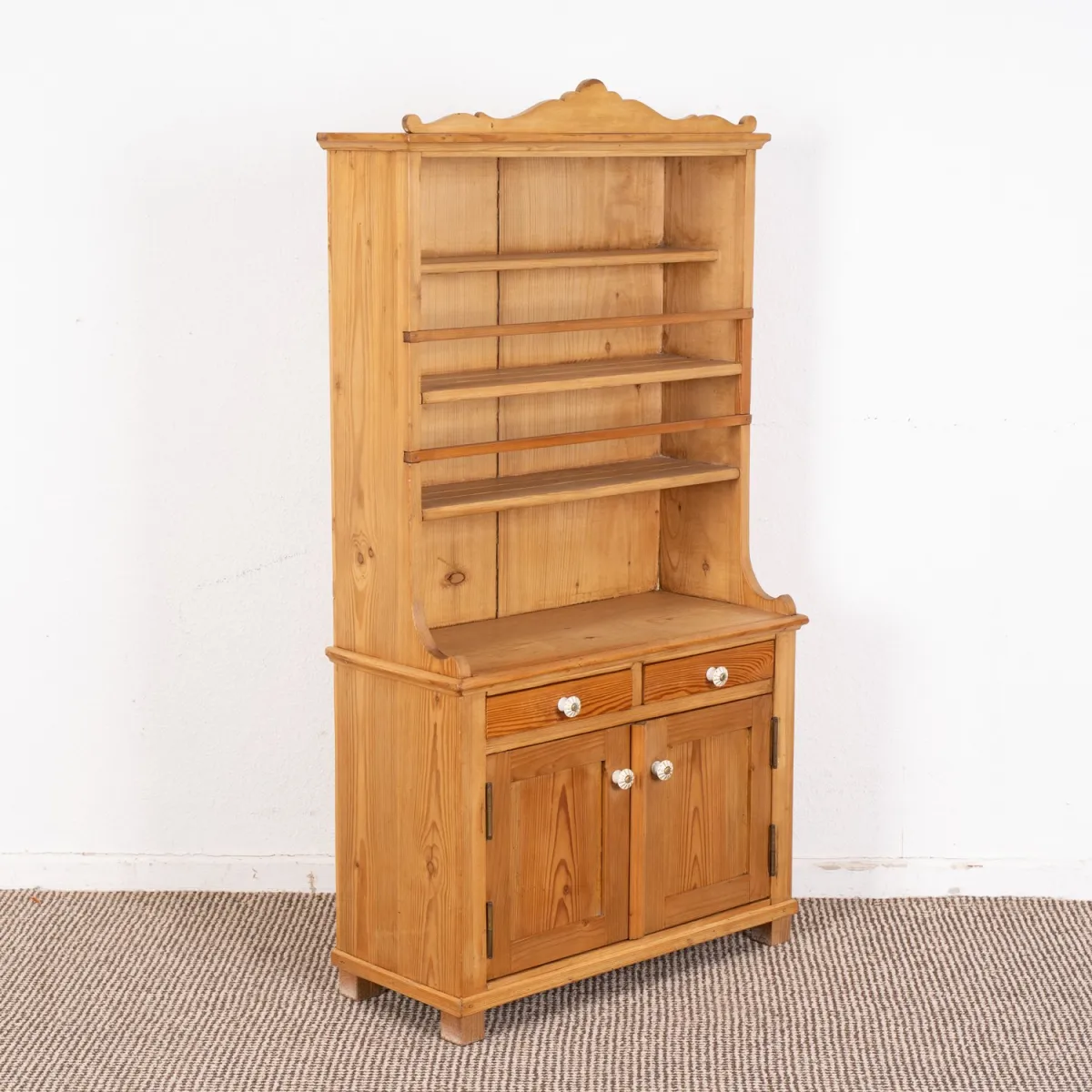 Antique shelf cabinet from a children's room! Solid softwood, waxed porcelain handles on doors and drawers
