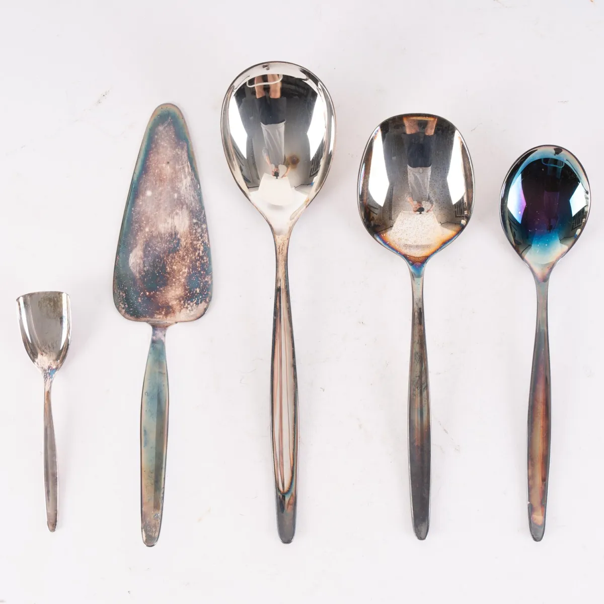 5-piece serving cutlery set, 925 sterling silver by WMF, very plain design
