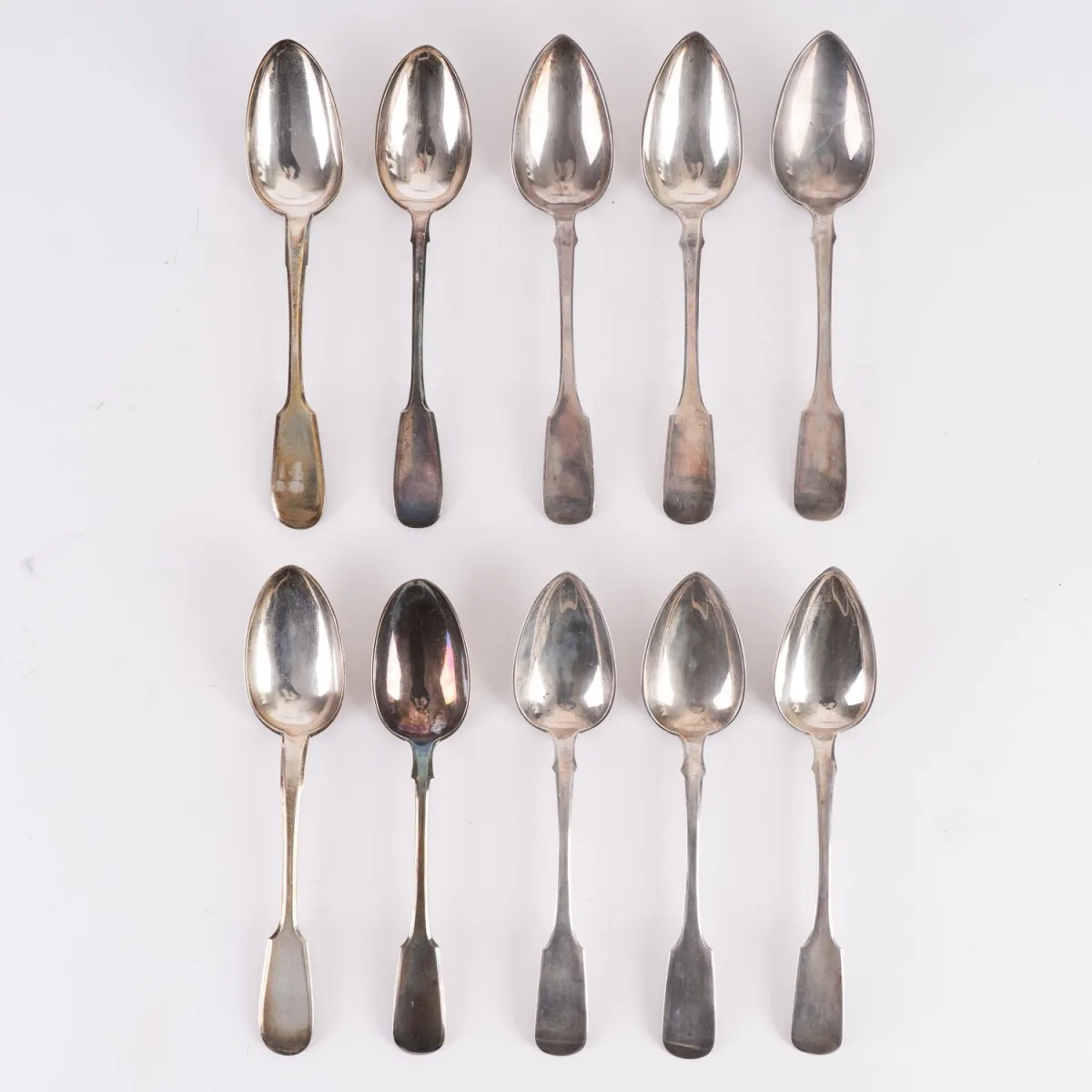 Lot van 10 soeplepels, Spaten-patroon, Russisch zilver, 84 zolotnik, alle eind 19e eeuw gemaakt, lengte elk …