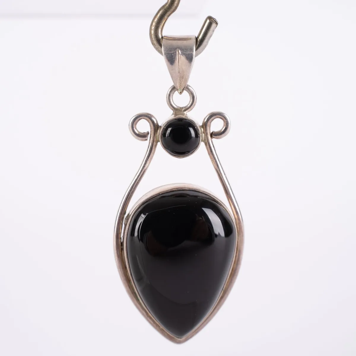 Moderne hanger in hartvorm, grote donkerbruine steen, 925 sterling zilver