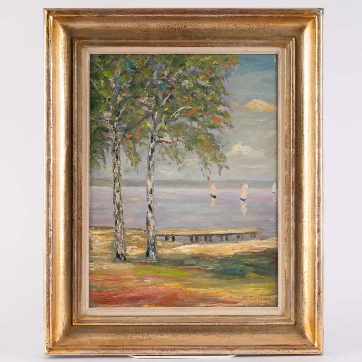 Zomers landschap met zeilboot, schilderij, olieverf op doek, ca. 40 x 30 cm, rechtsonder gesigneerd G. Lemme = Günthe…