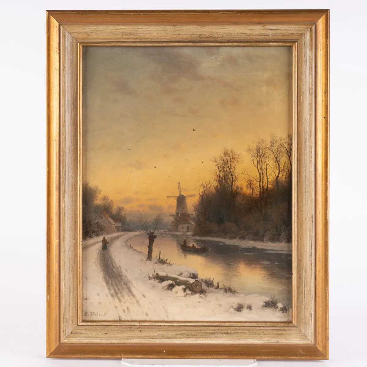 Winter landscape with figures, atmospheric scene, small-format painting, oil on canvas, approx. 35.5…