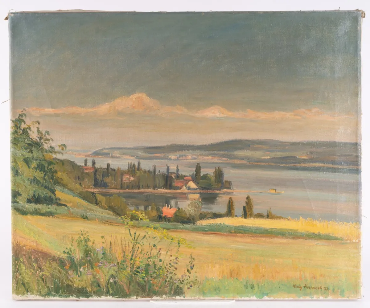 Am Untersee (Lake Constance) - painting, oil on canvas, approx. 54 x 66 cm, signed and dated lower right and on verso