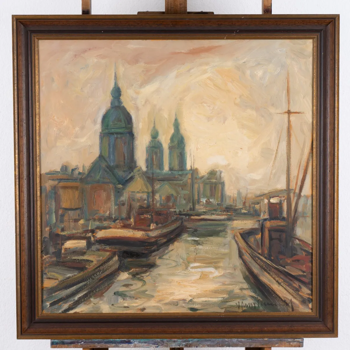 Am Kanal, large square painting, oil on canvas, dimensions approx. 80 x 80 cm, signed lower right: Hans N…