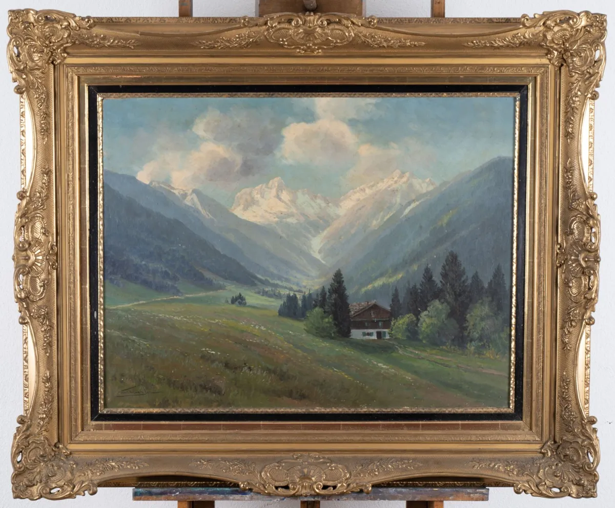 Sommerliche Voralpenlandschaft , großformatiges Gemälde, Öl auf Leinwand, ca. 66 x 86 cm, unten links signiert Kurt Vogl…