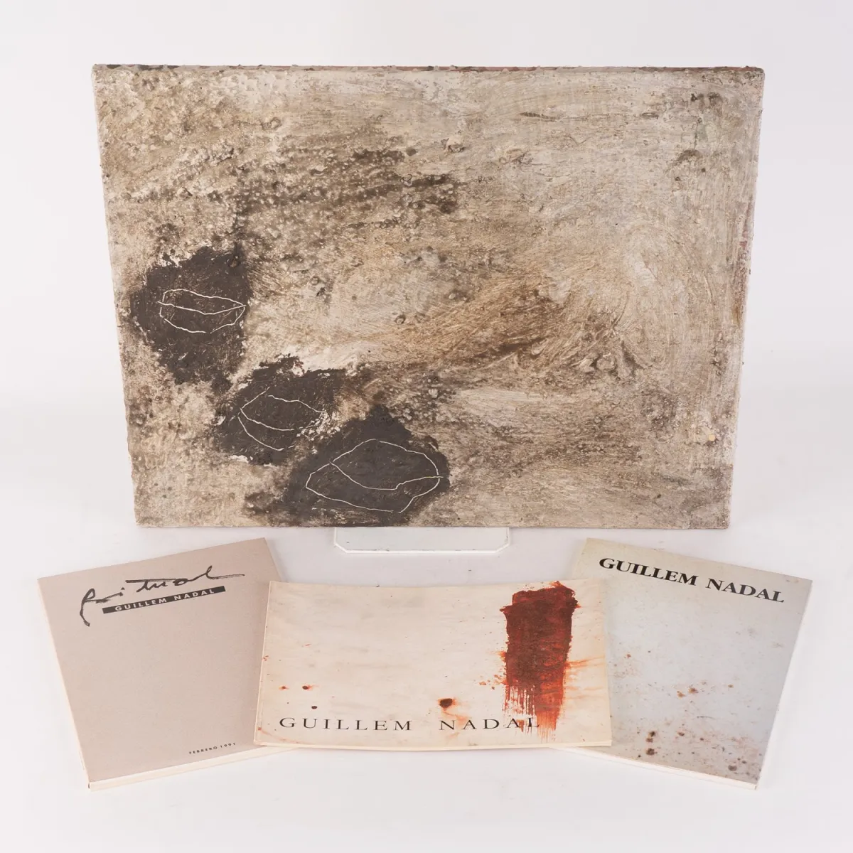 3 Pedres - material picture on canvas, by Mallorcan artist Guillem Nadal (b. 1957), dated 1989, approx. 46 x 5…