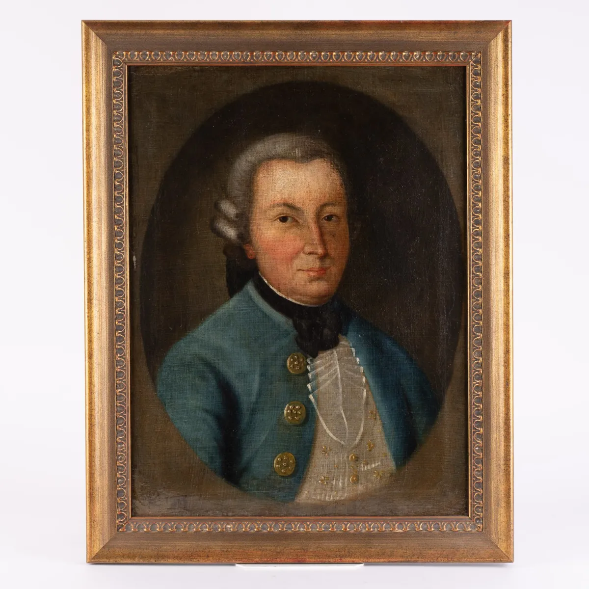 Male portrait of the 18th century, oil on canvas, image size approx. 60 x 45 cm, unsigned. Originally oval image section…
