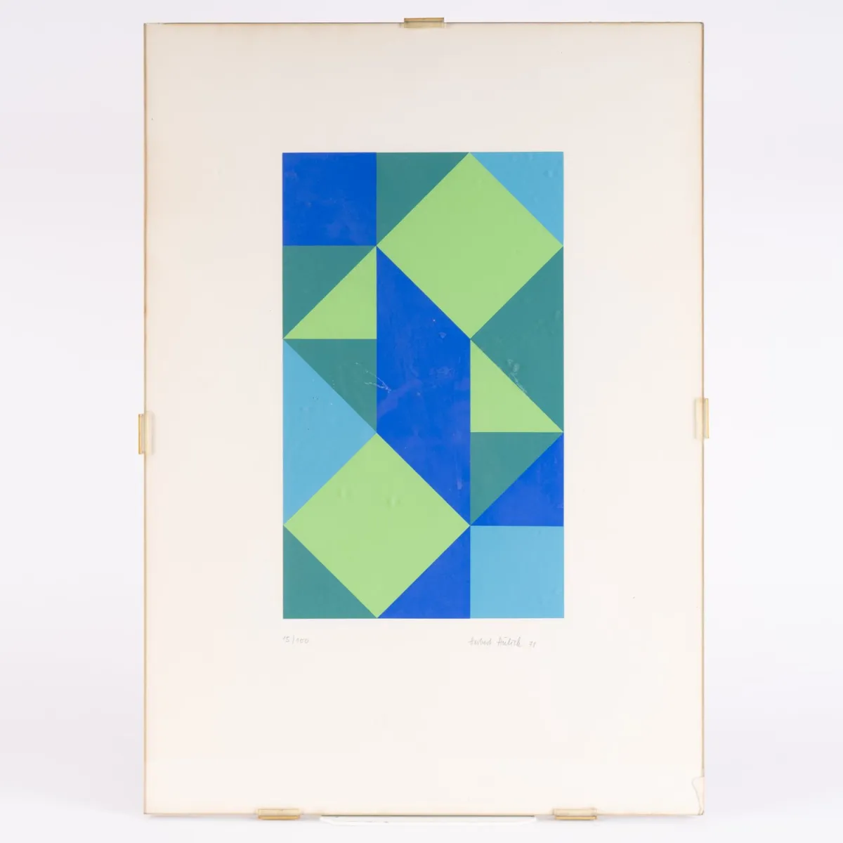 Blauw en Groen, van schilder en graficus Herbert Aulich (Wüstendorf bij Breslau 1927 - 2020 Offenbach a.M.), onder glas
