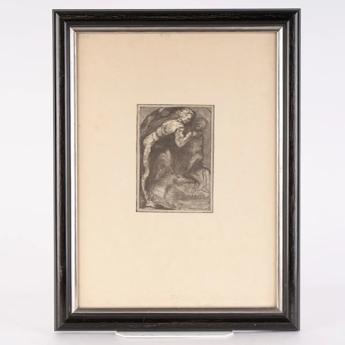 Michel Ange modelant l'esclave (Michelangelo modelleert de slaaf) - houtsnede van Auguste … achter glas ingelijst
