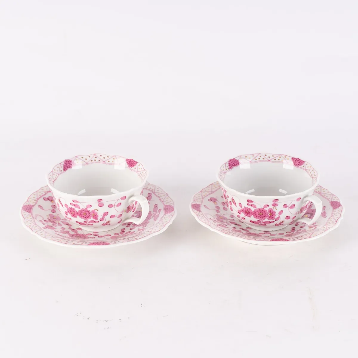 Пара кофейных чашек из 2 предметов, Meissen, мечевая марка, 5-й сорт (4 штриха), саксонский белый фарфор с индийск…