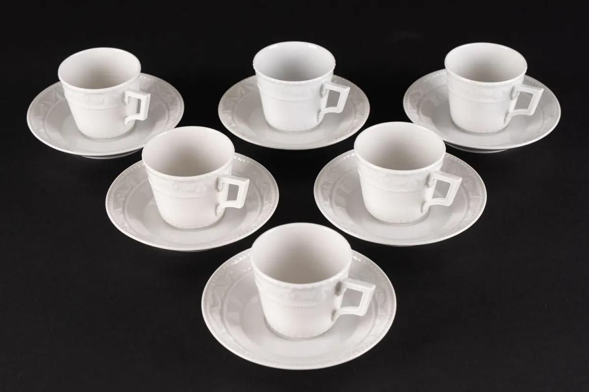 Set of 6 two-piece coffee cups for 6 people, cup height approx. 7.3 cm, saucer diameter approx. 14 cm
