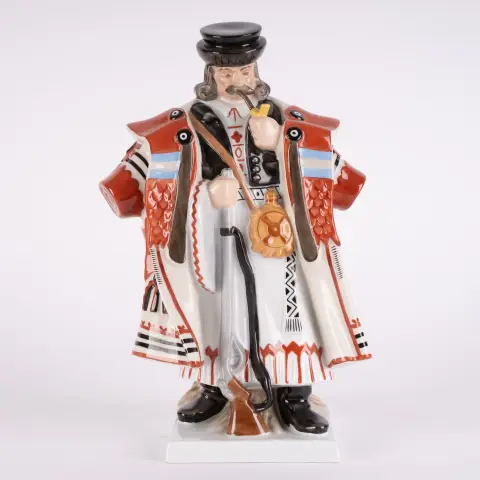 Stojící pastýř - Herend, polychromovaný maďarský bílý porcelán. Velmi pěkný stav, vitrínový kus. Výška cca…