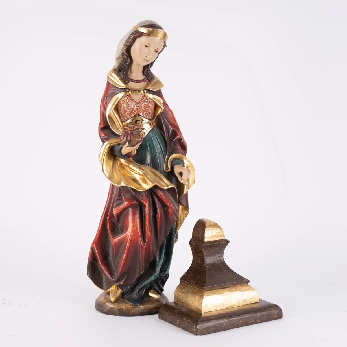 2-part Saint Elizabeth - with matching wall console, carved wood, polychrome and partially gilded, very beautiful