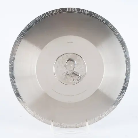 AVELÄUTEN - Disque pour le 25e anniversaire de règne de Sa Majesté l'Empereur et Roi Guillaume II. Argenté…