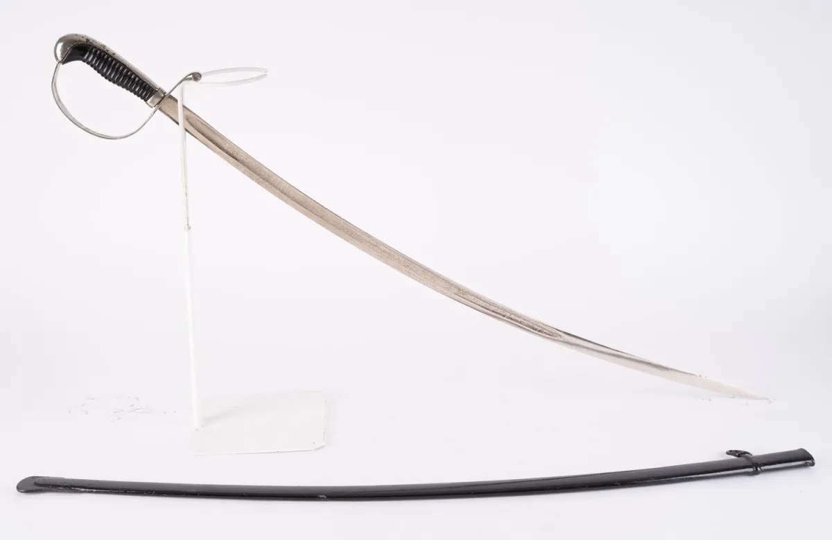 (6) Bavarian Cavalry Saber, the curved, single-edged, double-fullered blade with etchings In Treue ...