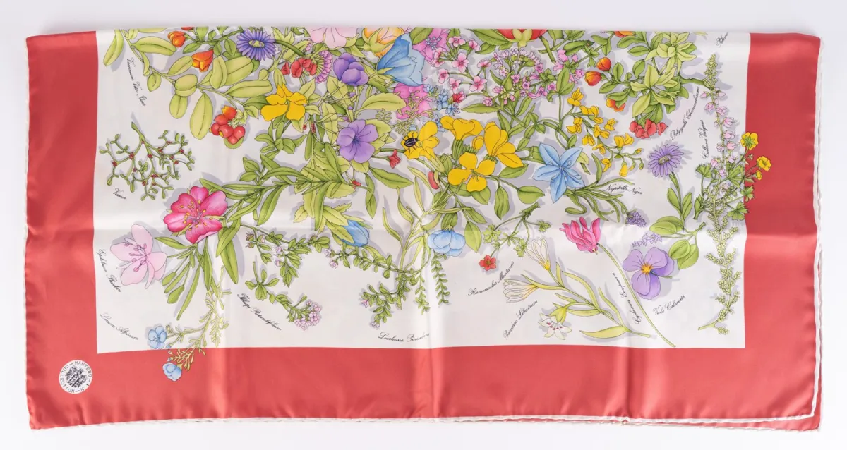 Carré de soie HERMES original, env. 90 x 90 cm, soie pure, fabriqué en Italie. Motif : champ de blé avec coquelicots, ...