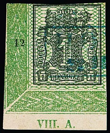 1 Gr. black/green, top very slightly cut into margin line, large lower left border sheet corner with edition numbers "VIII A", signed Ressel and photo exp. Berger