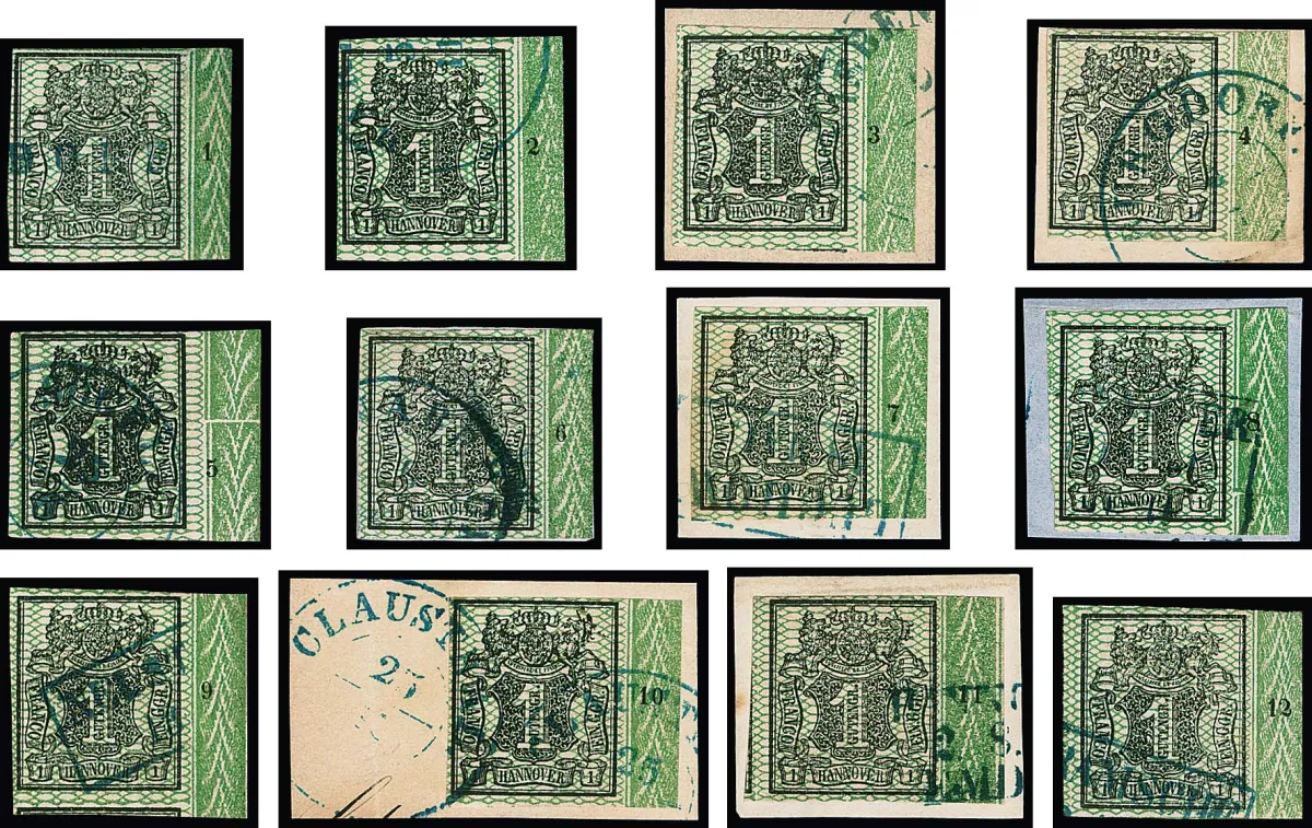 1 Ggr. noir/vert, bande complète de bordure droite avec numéros de rangée "1" à "12"