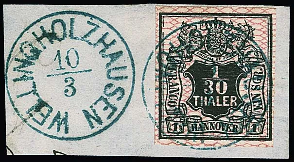 1/30 Th. schw./rosa auf Luxusbriefstück mit idealem K1 "Wellingholzhausen" und nebengesetzt. Sign. Pfenninger