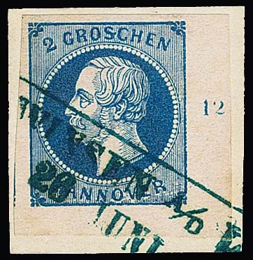 2 Gr. dunkelblau, überrandige rechte untere Bogenecke auf Kabinettbriefstück mit Ra2 von Winsen a.d. Luhe