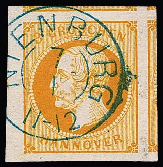 3 Gr. orange, Luxus-Schnittriese vom linken Bogenrand mit Teilen von drei Nebenmarken, K2 "Nienburg", Fotoexp. Berger