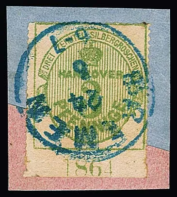 3 Pfge. green, white gum, from bottom margin with full year "1864" on superb letter fragment (top a slightly toned perforation tongue, insignificant) with K1 "Bremen"
