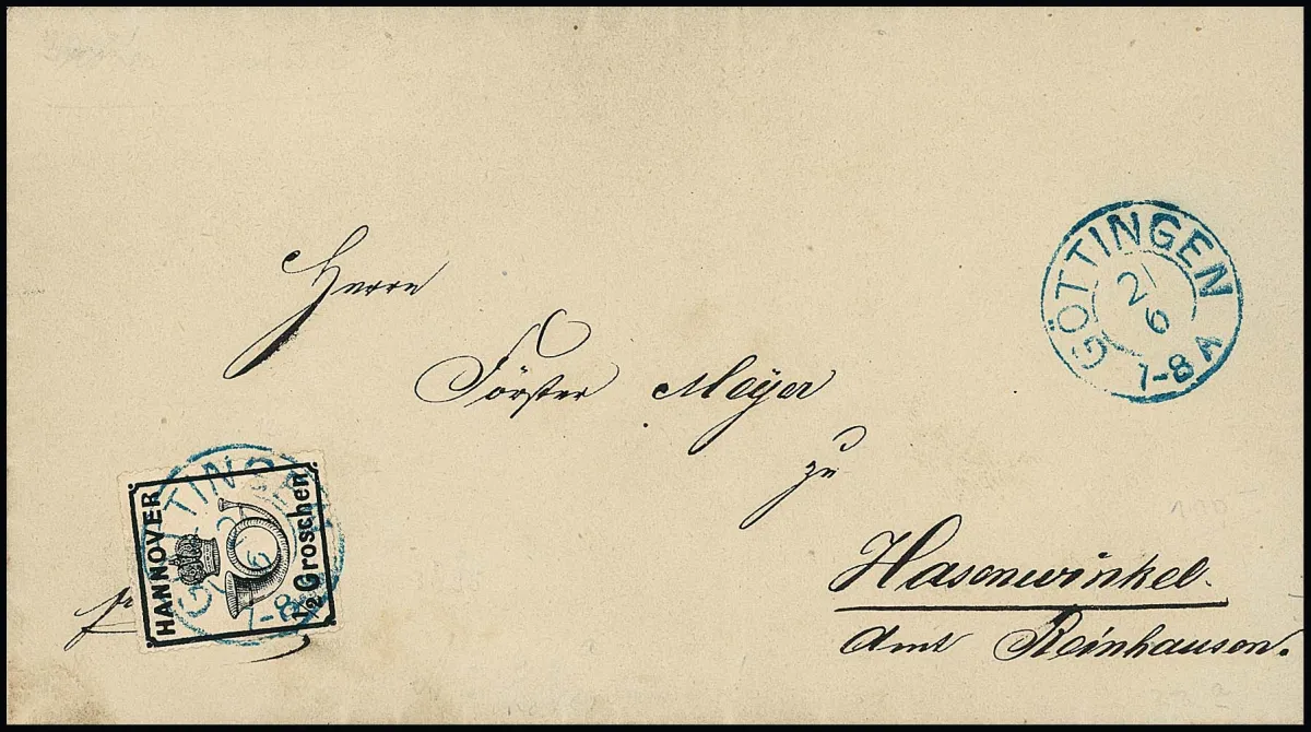 1/2 Gr. noir, gomme rose, seul sur lettre de collection cabinet avec K2 "Göttingen" pour Hasenwinkel près de Reinhausen, attestation Berger
