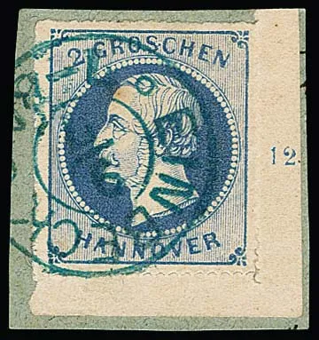 2 Gr. mattblau, dünnes Papier, von dieser Marke seltene rechte untere Bogenecke auf Kabinettbriefstück mit K2 "Einbeck", Fotoexp. Berger