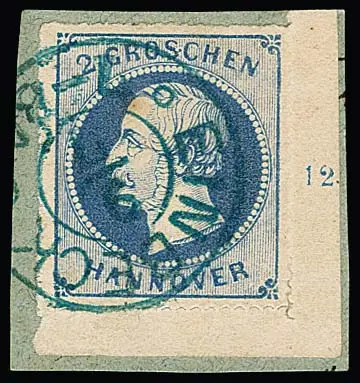 2 Gr. matblauw, dun papier, van deze postzegel zeldzame rechteronderhoek van het vel op kabinetstuk brief met K2 "Einbeck", foto-expertise Berger