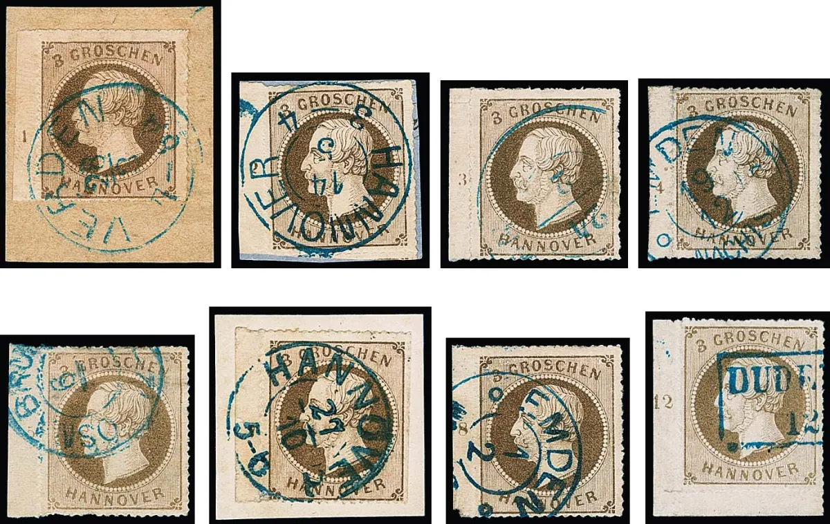 3 Gr. brown, almost complete used left margin strip with row numbers "1" to "12", without "11", complete, such a rare offer!