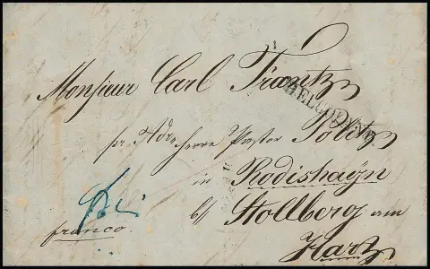 1852, L1 "Helgoland" op brief (binnen aan de randen iets ingescheurd) naar Stolberg/Harz, binnen met volledige inhoud en decoratieve gekleurde eilandafbeelding, als voorloper van ansichtkaart