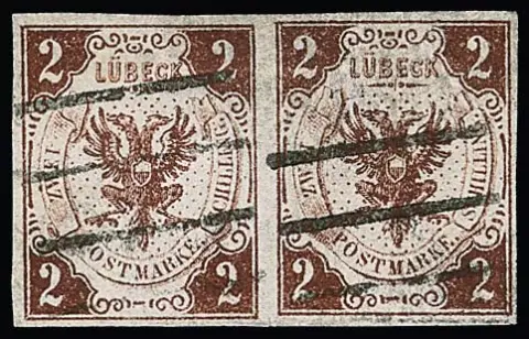 2 Sch. roodbruin, luxe paar met brede marges, duidelijke balkenstempel, gesigneerd Engel, Werner, Thier, zeldzame eenheid. Mi. 1500,-