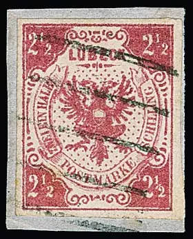 2 1/2 Sch. lila-roze, zeer brede marges, op kabinetbriefstuk met balkenstempel, kleine randscheur in de buitenmarge. Mi. 1200,-