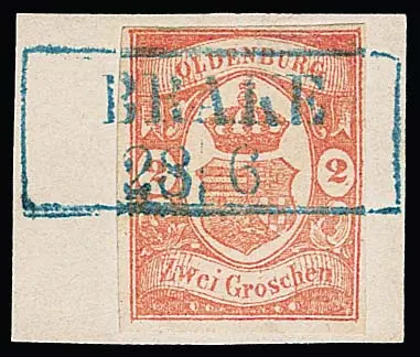 2 Gr. rouge cinabre sur fragment de lettre de luxe avec Ra2 droit "Brake", signé Grobe, Köhler. Mi. 580,- +